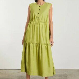 Everlane Green Tiered Cotton Midi Dress, Size XS